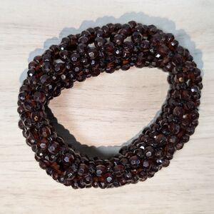 Multi Strand Brown Faceted Bead Stretch Bracelet Chunky Amber Tone